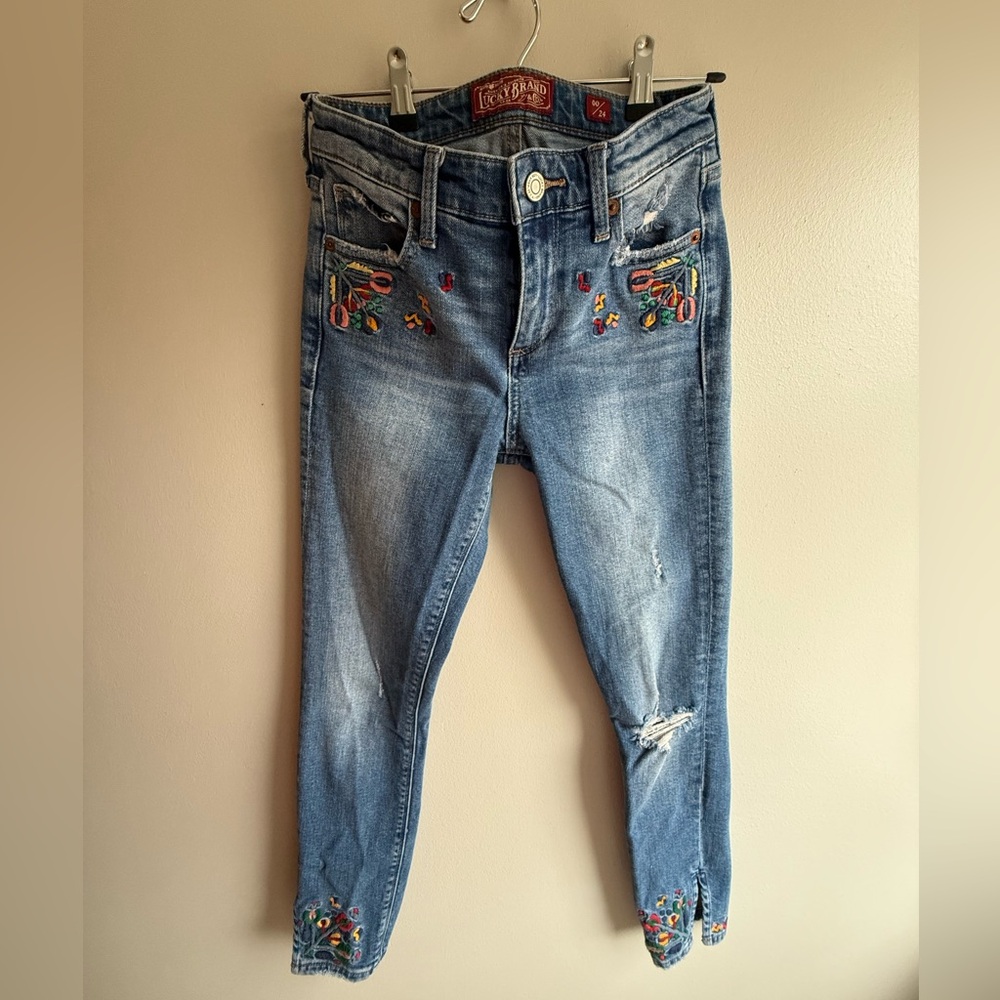 Lucky Brand Ava Skinny Embroidered Ripped Jeans